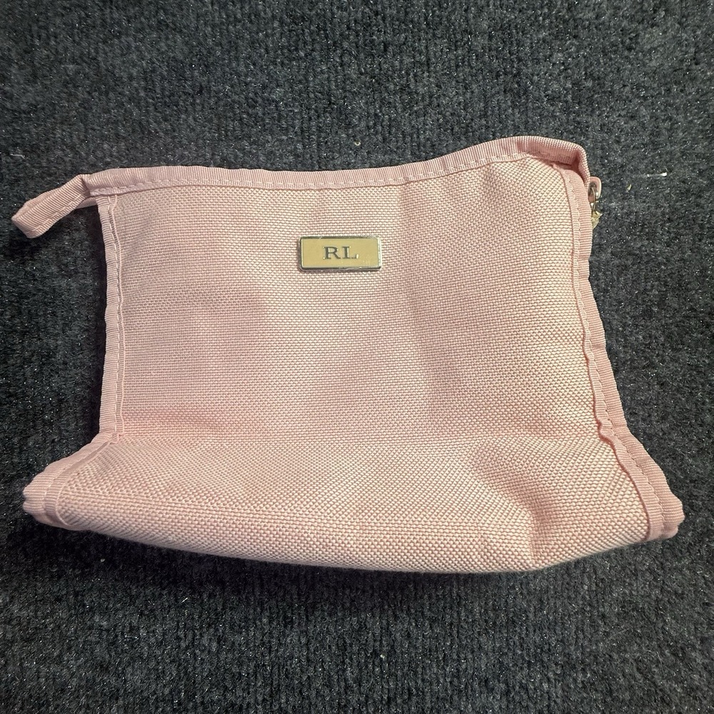 Ralph Lauren RL Pink Canvas Cosmetic Makeup Travel Pouch Zip Bag Fragrance